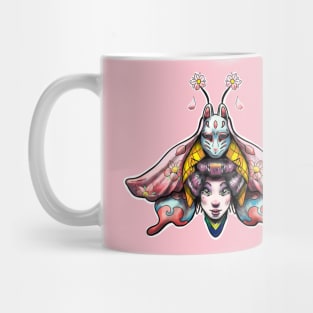 Geisha and kitsune mask moth Mug